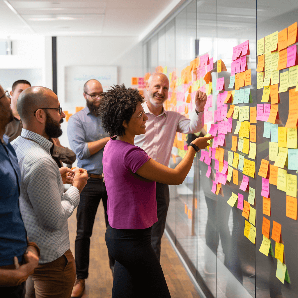Team collaboratively brainstorming, highlighting the moment of ingenuity that leads to breakthroughs.