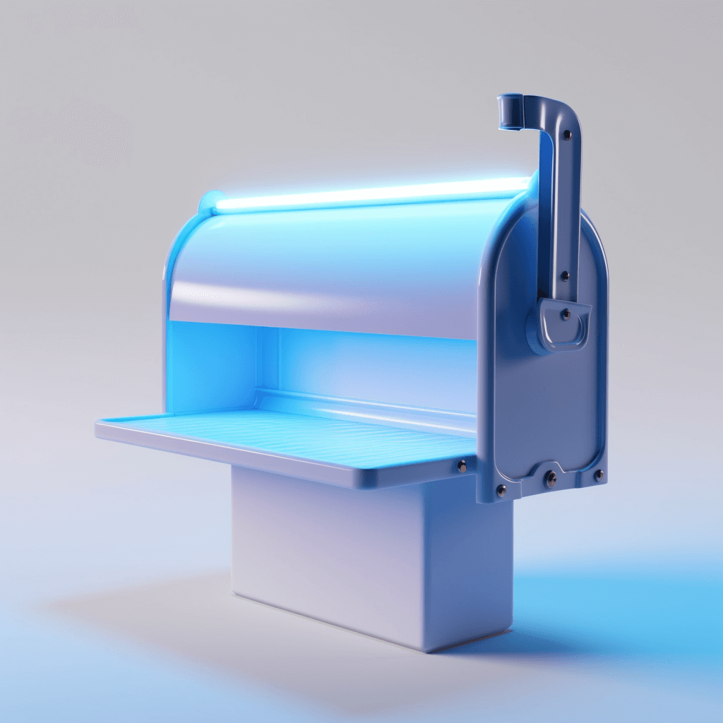 Mailbox illuminated by glowing emails, symbolizing the potential of a well-framed email approach.